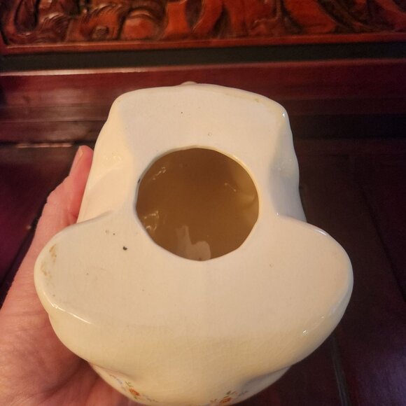 Vintage Ceramic Piggy Bank With Floral Pattern & Blue Eyes 5" L x 4.5" W x 4" H - Picture 6 of 9